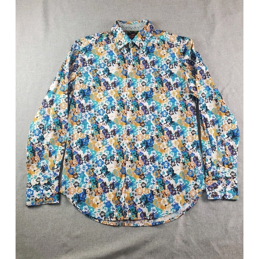 Robert Graham Shirt Mens Small Floral Classic Button Up Long Sleeve Flip Cuff